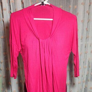 Nine West Hot Pink Blouse, pleated front, scoop neck - Small